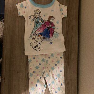 Disney Frozen White Pajamas 12 Months Pants Short Sleeve Elsa Anna Olaf Graphic